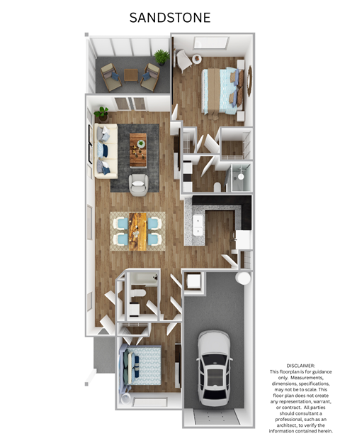 Floor plan for 2 beds, 2 baths, 1299 sqft